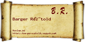 Barger Rátold névjegykártya